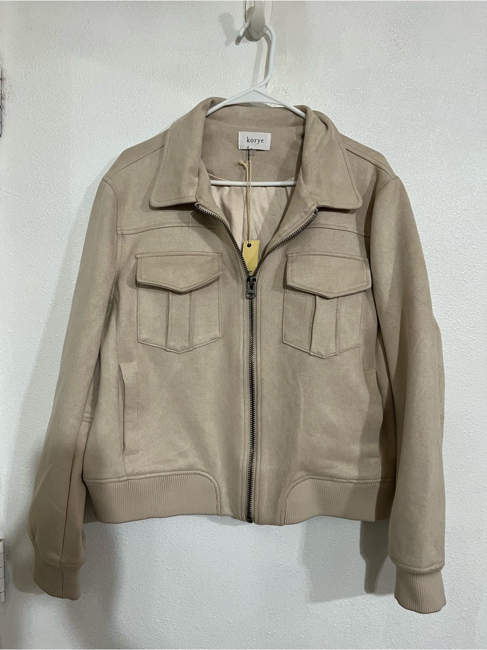 Korye Beige Suede like Bomber Jacket